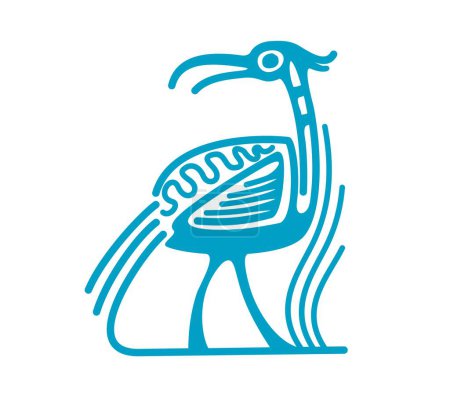 Ilustración de Bird Mayan Tótem azteca. Vector aislado tribal Mesoamericano símbolo mitológico de garza o gaitero simboliza mensaje divino, trascendencia y conexión entre los reinos terrenales y espirituales - Imagen libre de derechos