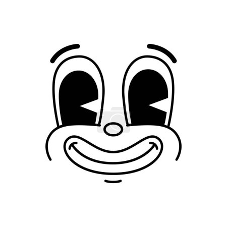 Photo for Cartoon groovie comic face character with big eyes, vector retro funky emoji. Groovy smiling emoticon with happy joy expression and big goggle eye, retro doodle line cartoon character - Royalty Free Image
