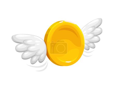 Téléchargez les illustrations : 3d golden money coin with wings, vector flying currency for casino game balance, cashback, send, exchange and receive money concept. Yellow gold coin with spread white wings, flying cash money - en licence libre de droit