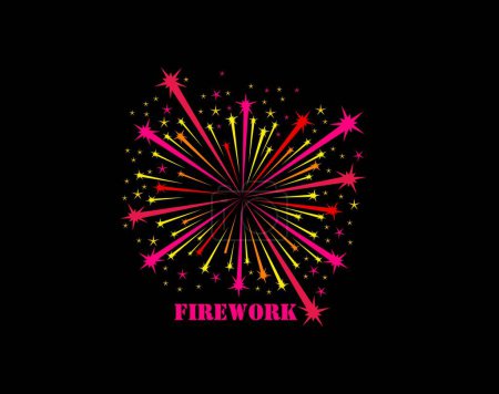 Illustration for Carnival firework icon, birthday event firecracker with confetti for fiesta holiday party, vector emblem. Celebration entertainment event company sign of firecracker stars explode or firework burst - Royalty Free Image