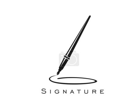 Illustration for Ink pen quill icon for writer or notary lawyer office, vector emblem. Ink fountain pen and signature symbol for law and legal attorney firm or author writer and book publishing house or notary sign - Royalty Free Image
