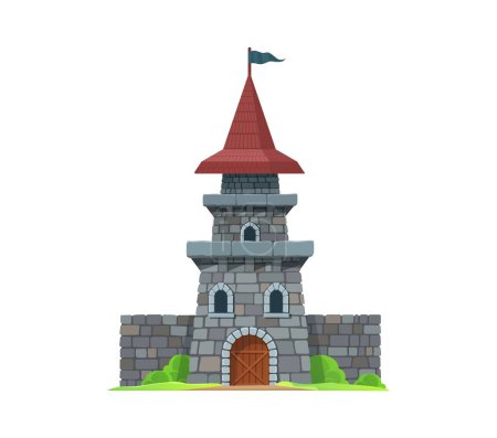 Cartoon castle, kingdom palace, medieval fortress with thick stone wall, tower and loopholes for defense. Isolated vector fortified stronghold architecture construction for protection against enemies