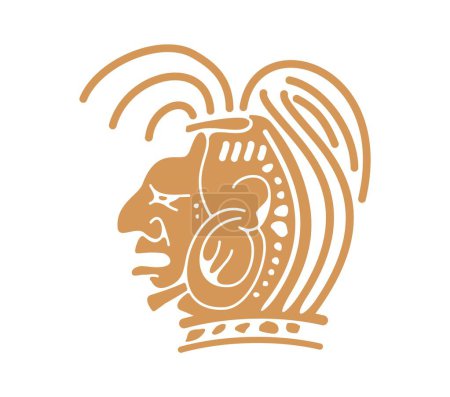 Mayan Aztec totem. Isolated vector ornate human head or face profile with earring. Mysterious tattoo, ancient Mesoamerican culture, religious spiritual symbol of intellect and ancestral wisdom