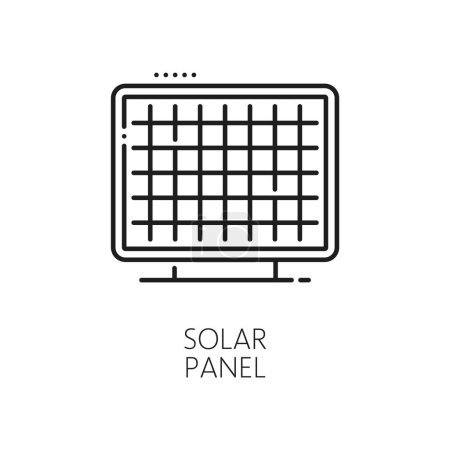 Illustration for Clean eco energy, green solar power linear icon. Solar energy resource, sustainable or eco fuel factory outline vector pictogram. Clean power industry thin line icon or sign - Royalty Free Image
