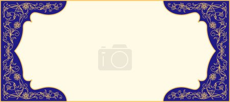Illustration for Floral Muslim frame with Arab pattern or Islam ornament motif, vector background. Arabesque pattern design of Turkish or Arabian Muslim flowers in golden ornate flourish decoration frame - Royalty Free Image