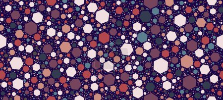 Ilustración de Azulejo de mosaico de mármol de terrazo hexagonal, piso de piedra terazzo honeycomb o terazo, fondo vectorial AAAA. Patrón de baldosas de cerámica rosa y azul marrón de piezas de piedra en forma de hexágono y fragmentos de mármol de color - Imagen libre de derechos