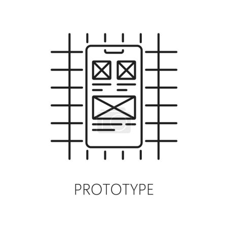 Photo for Prototype, web app develop and optimization icon for UI and UX software design programming, vector. Mobile application development and digital engineering technology, web app prototyping tool icon - Royalty Free Image
