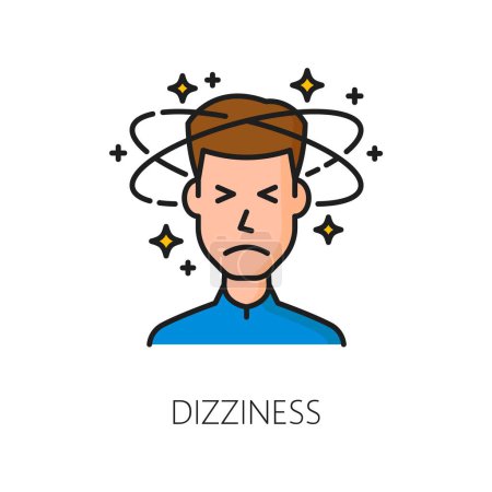 Dizziness hematology color line icon, anemia disease symptom. Isolated vector linear anemic sign with a pale, lightheaded male face embodying weakness, fatigue and imbalance in healthcare