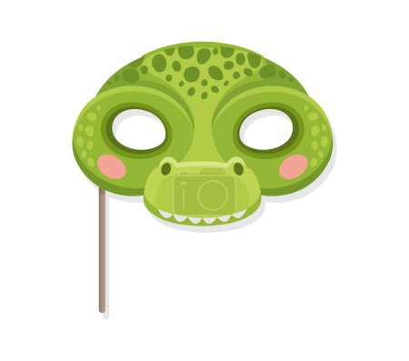Crocodile cartoon mask for carnival or birthday party masquerade, vector animal face costume. Funny cartoon croco lizard muzzle mask on stick for kids birthday event and happy zoo animal face costume