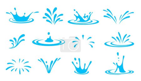Photo for Cartoon water splash effects depict fluid dynamic splashing, droplets and ripples in motion. Isolated vector set of liquid splatters, aqua or water splashes and swirls for animation and visual effects - Royalty Free Image