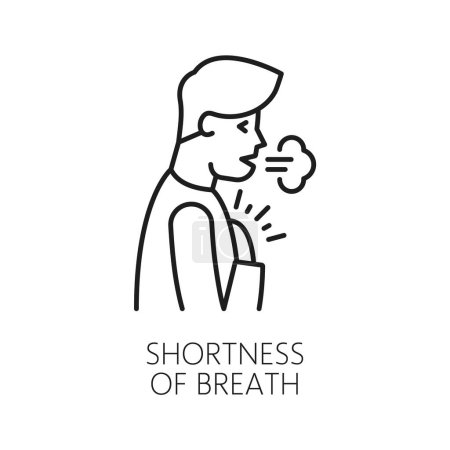 Shortness of breath anemia symptom line icon, vector physical disease or hematology. Man with breathing difficulties pressing hands against his chest outline sign, respiratory symptom of anaemia