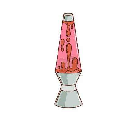 Ilustración de Lámpara de lava retro groovy de dibujos animados, hippie de los años 70 y símbolo de vector cómico funky. Groovy hippie, disco o rave y pop art signo de lámpara de lava con rosa y rojo flotante derretimiento para hipster o moda retro - Imagen libre de derechos