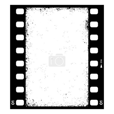 Bande de film grunge verticale, cadre de film de cinéma rétro, fond vectoriel. Appareil photo ou bande de film photo avec texture grunge, film noir et blanc ou bande de film de photographie