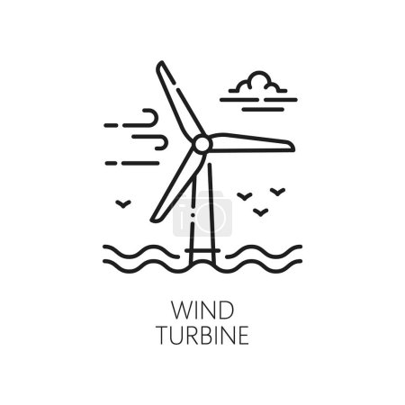 Illustration for Green energy, clean and eco wind power linear icon. Alternative energy source, clean electricity production linear vector sign. Green power generation line pictogram with wind turbine on sea shelf - Royalty Free Image