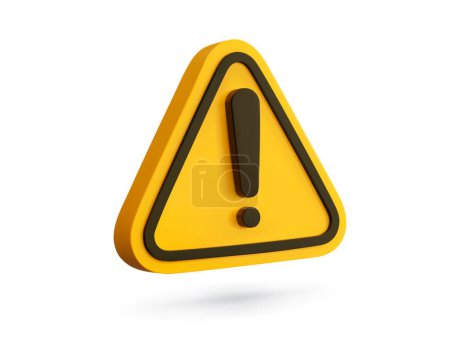 Illustration for 3d alert sign, caution icon, attention mark. Isolated vector yellow triangle with exclamation mark. Danger warning, reminder, emergency hazard notification symbol. 3d alert notice, warning message - Royalty Free Image