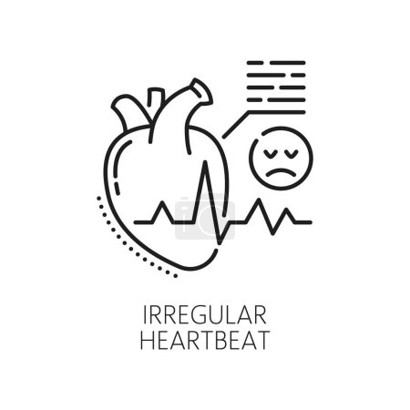 Illustration for Irregular heartbeat anemia symptom line icon of hematology, physical disease, medicine science. Vector outline heart with arrhythmia heartbeat rate, tachycardia or bradycardia beat isolated sign - Royalty Free Image