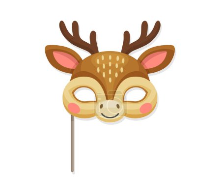 Deer animal carnival party mask. Festival or birthday costume. Isolated vector reindeer disguise adorned with antlers, accessory for masquerades, Halloween, festive events or kids matinee celebration