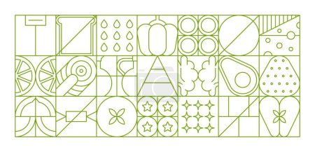 Ilustración de Ketodiet línea de alimentos moderno patrón geométrico de frutas, verduras y peces ceto azulejos de la dieta, fondo de vectores. Nutrición saludable y patrón de dieta keto con contorno geométrico verduras naturales orgánicas - Imagen libre de derechos