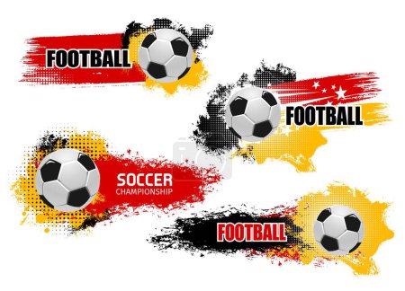 Photo for Germany 2024 euro soccer cup halftone grunge banners. Vector soccer balls with dynamic ink splash trail backgrounds in black, red, and yellow. Vibrant promotion for sports events and championships - Royalty Free Image