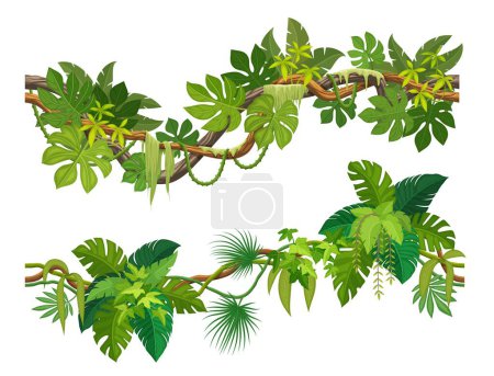 Photo for Tropical jungle forest liana branch. Cartoon vector vines, tree, plant thicket, rainforest climbing and hanging roots, leaves, green foliage spinney. Amazon or african flora, tropic nature, game asset - Royalty Free Image