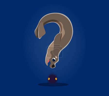 Illustration for Underwater sea animals font and undersea type of question mark, cartoon vector. Seal with sea urchin as question punctuation sign for underwater font or undersea type and ocean ABC typeface - Royalty Free Image