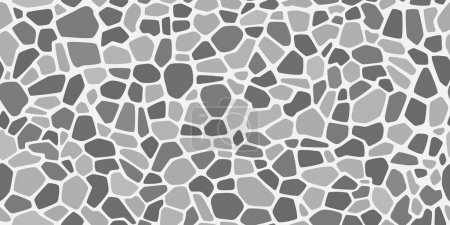 Ilustración de Gris grava y piedra mosaico patrón de piedra con textura de pavimentación, vector de fondo sin costuras. Azulejo de grava abstracto o patrón de pavimento de adoquines con fragmentos aleatorios irregulares de piedras de guijarro gris - Imagen libre de derechos