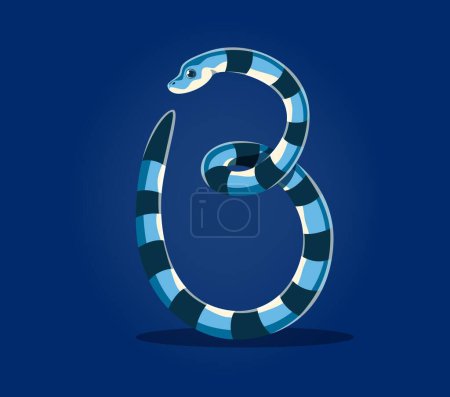 Photo for Sea animals and underwater font, letter B as cartoon sea snake or undersea character, vector ABC. Sea animal font type or underwater ocean alphabet letter B as sea snake krait for undersea typography - Royalty Free Image