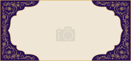 Illustration for Floral Muslim frame of Arabesque golden ornament or Arab motif pattern, vector background. Turkish or Arabian Muslim golden flowers frame with ornate flourish decoration of Arabesque motif - Royalty Free Image