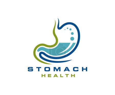 Photo for Stomach icon, health care and gastroenterology medicine vector symbol. Stomach with gut and bowel parts of digestive system isolated medical sign. Healthy organs of gastrointestinal tract with bubbles - Royalty Free Image