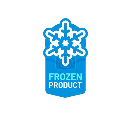 Blue frozen cold product icon, Eiskristall-Etikett und Abzeichen für Lebensmittel. Isolierter Vektor-Aufkleber mit Schneeflocken- oder Frostsymbol für Verpackungen, Kühlproduktionen oder eiskalte Konservierungsartikel