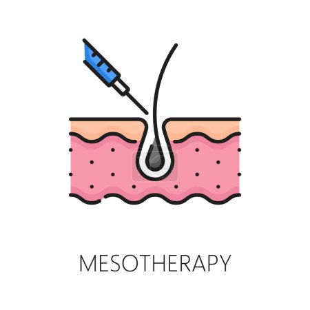 Mesotherapy treatment, hair care thin line color icon. Spa salon cosmetics line pictogram, haircare cosmetology and woman beauty treatment linear vector symbol or icon with syringe and hair follicle