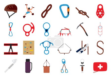 Alpinist Icon Set. Flat Design. Fully editable vector illustration. Text expanded.