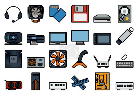Computer Icon Set. Editable Bold Outline With Color Fill Design. Vector Illustration.