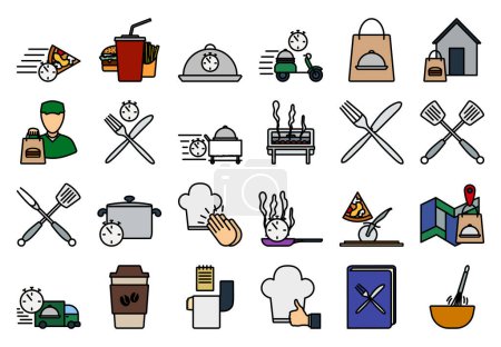 Restaurant Icon Set. Editable Bold Outline With Color Fill Design. Vector Illustration.