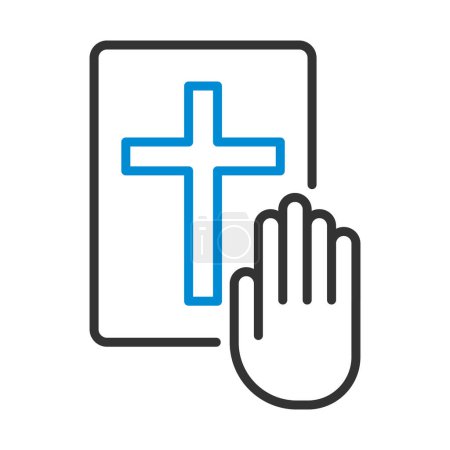 Main sur l'icône de la Bible. contour audacieux modifiable avec la conception de remplissage de couleur. Illustration vectorielle.