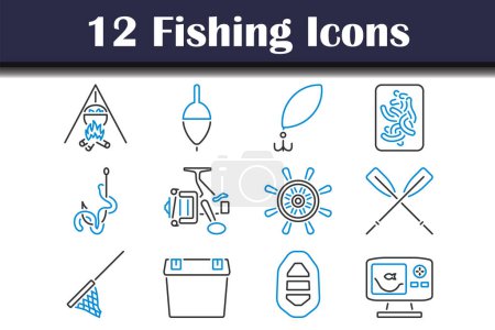 Ensemble d'icône de pêche. contour audacieux modifiable avec la conception de remplissage de couleur. Illustration vectorielle.