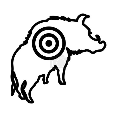 Ikone des Wildschweins Silhouette mit Ziel. Kühnes Outline-Design mit editierbarer Strichbreite. Vektorillustration.