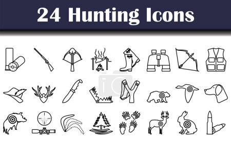 Set de iconos de caza. Diseño de contorno audaz con ancho de carrera editable. Ilustración vectorial.