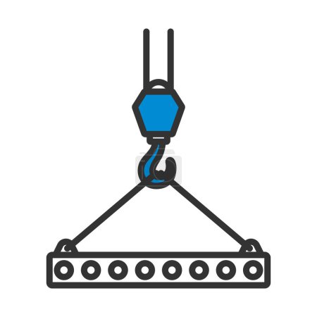 Icon Of Slab Hanged On Crane Hook By Rope Slings. Editable Bold Outline With Color Fill Design. Vector Illustration.