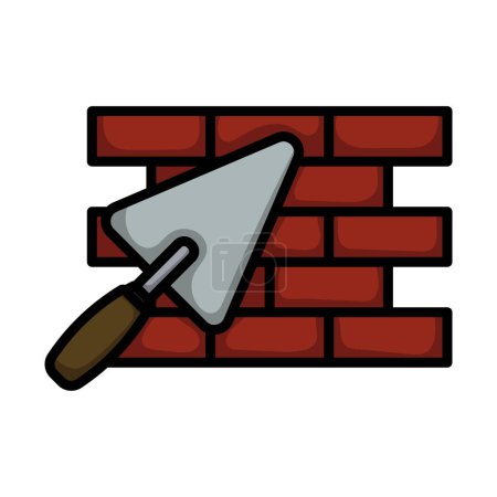 Illustration for Icon Of Brick Wall With Trowel. Editable Bold Outline With Color Fill Design. Vector Illustration. - Royalty Free Image