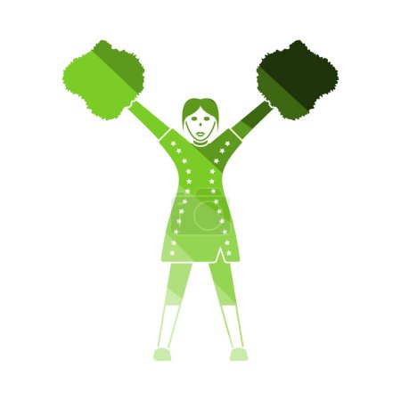 Illustration for American Football Cheerleader Girl Icon. Flat Color Ladder Design. Vector Illustration. - Royalty Free Image