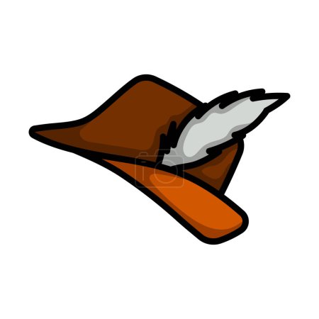 Icon Of Hunter Hat With Feather. Editable Bold Outline With Color Fill Design. Vector Illustration.