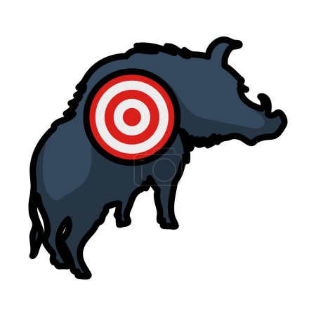 Icon Of Boar Silhouette With Target. Editable Bold Outline With Color Fill Design. Vector Illustration.