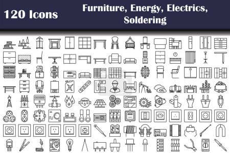 Set of 120 icons. Furniture, Energy, Electrics, Soldering themes. Bold outline design with editable stroke width. Vector Illustration.
