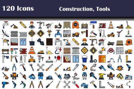 Illustration for Set of 120 icons. Construction and Tools themes. Editable Bold Outline With Color Fill Design. Vector Illustration. - Royalty Free Image