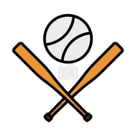 Illustration for Baseball Crossed Buts And Ball Icon. Editable Bold Outline With Color Fill Design. Vector Illustration. - Royalty Free Image