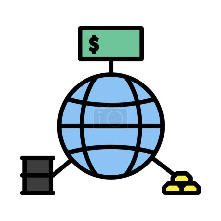 Illustration for Oil, Dollar And Gold With Planet Concept Icon. Editable Bold Outline With Color Fill Design. Vector Illustration. - Royalty Free Image