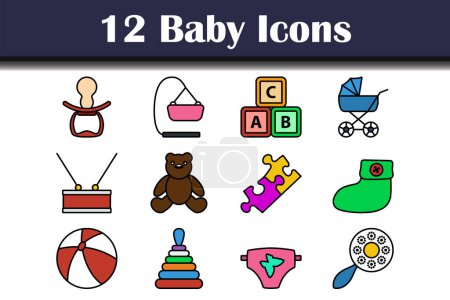 Ilustración de Set de iconos de bebé. Esquema audaz editable con diseño de relleno de color. Ilustración vectorial. - Imagen libre de derechos