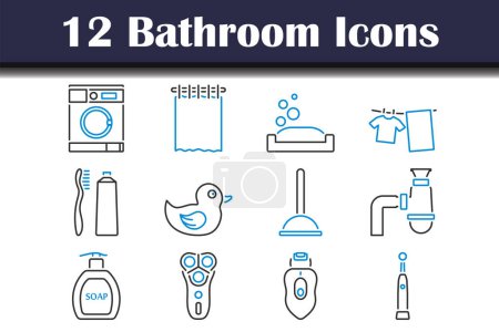Set de iconos de baño. Esquema audaz editable con diseño de relleno de color. Ilustración vectorial.