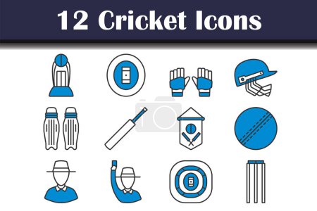Cricket Icon Set vorhanden. Editierbare kühne Umrisse mit Farbfülldesign. Vektorillustration.